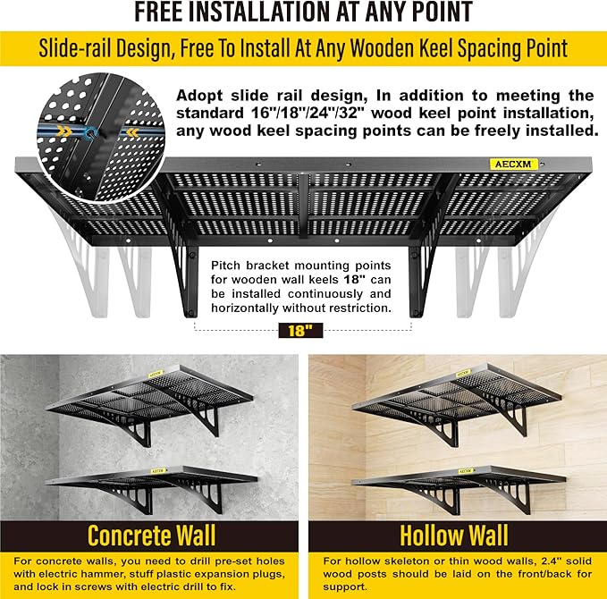 2-Pack 2x3ft Adjustable Garage Wall Shelving 560lbs Load Capacity Heavy Duty