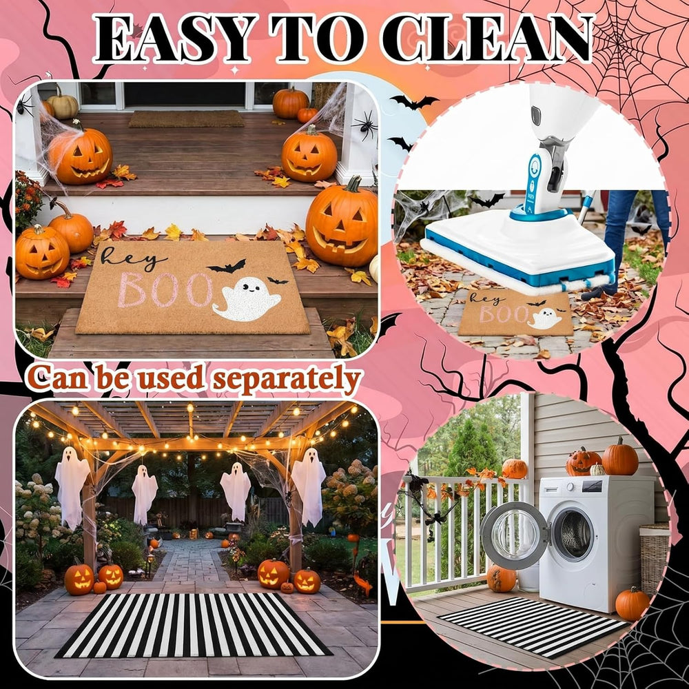 Duraaamo 2 Pcs Halloween Door Mat Outdoor, Ghost Pink Boo Style, Non Slip