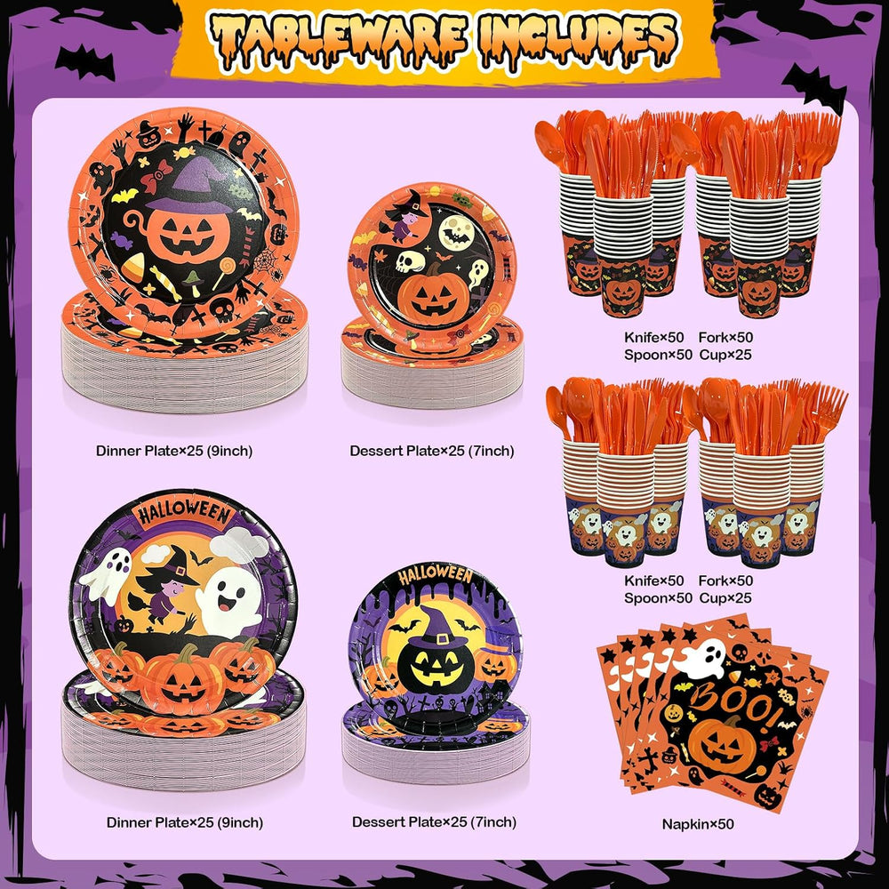 UJoyant 350 PCS Halloween Plates and Napkins Sets, Halloween Party Supplies I...