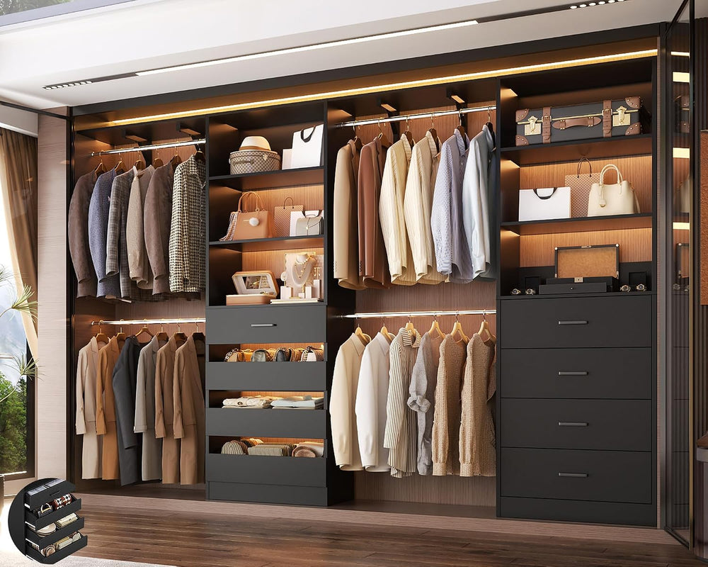 Aheaplus Closet System, Wood Closet Organizer System with 8 Drawers &4 Rods