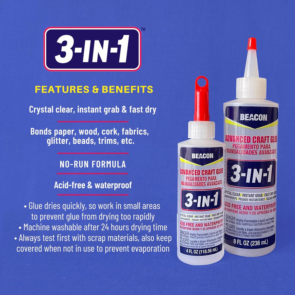Beacon 3-in-1 Advanced Craft Glue for Wood and Fabric, 8 oz, 4-Pack