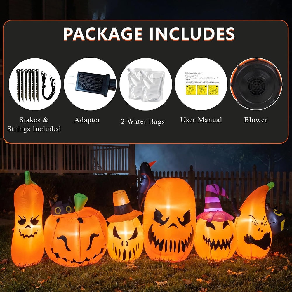 YU FENG 10FT Halloween Inflatable Pumpkin Decorations, Blow Up Pumpkin Family...