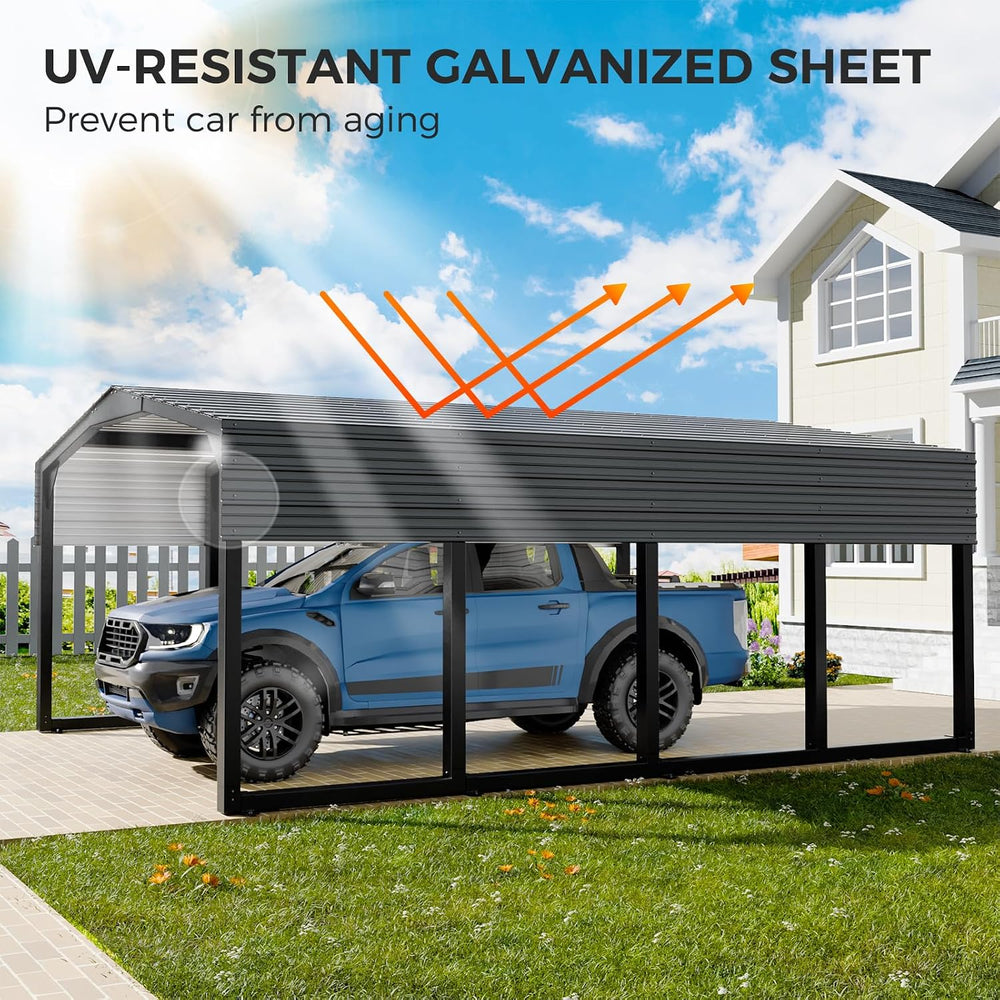 12ร20 FT Carport, 2"x2" Reinforced Frame & 29-Gauge Leak-Resist...