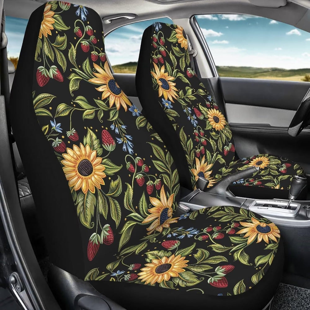Strawberry & Sunflower Print Car Seat Covers for Men Women, Auto Decorati...