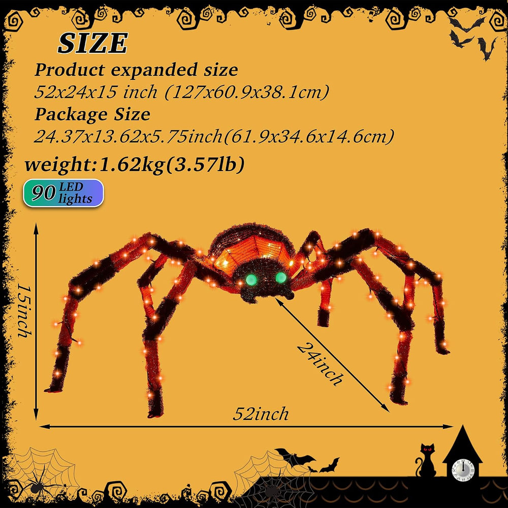 4.2Ft Giant Spider Halloween Decorations Outdoor 52" Light Up Spider wit...