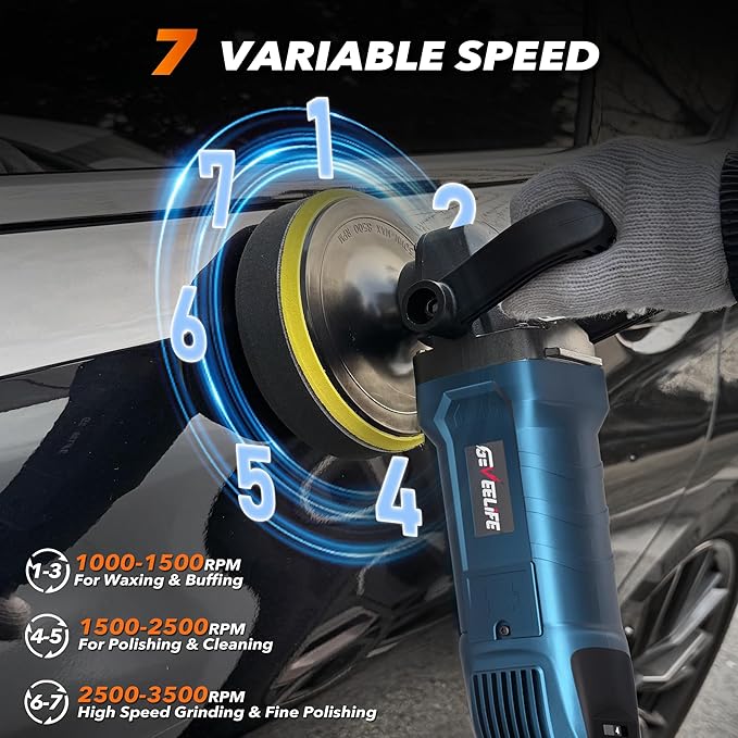 Buffer Polisher, 6 Inch/7 Inch 1600W Rotary Car Buffer Polisher Waxer, 7