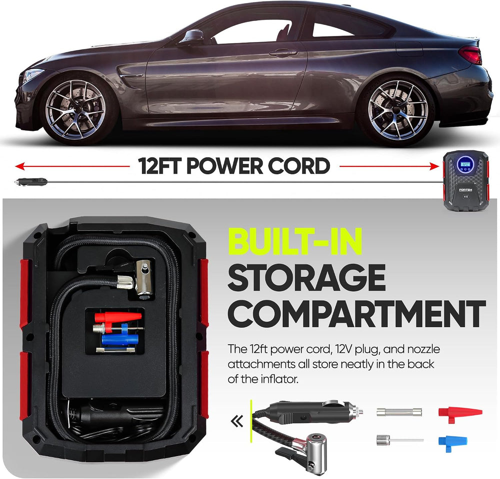 FORTEM Tire Inflator Portable Air Compressor - Air Pump for Tires & Bikes