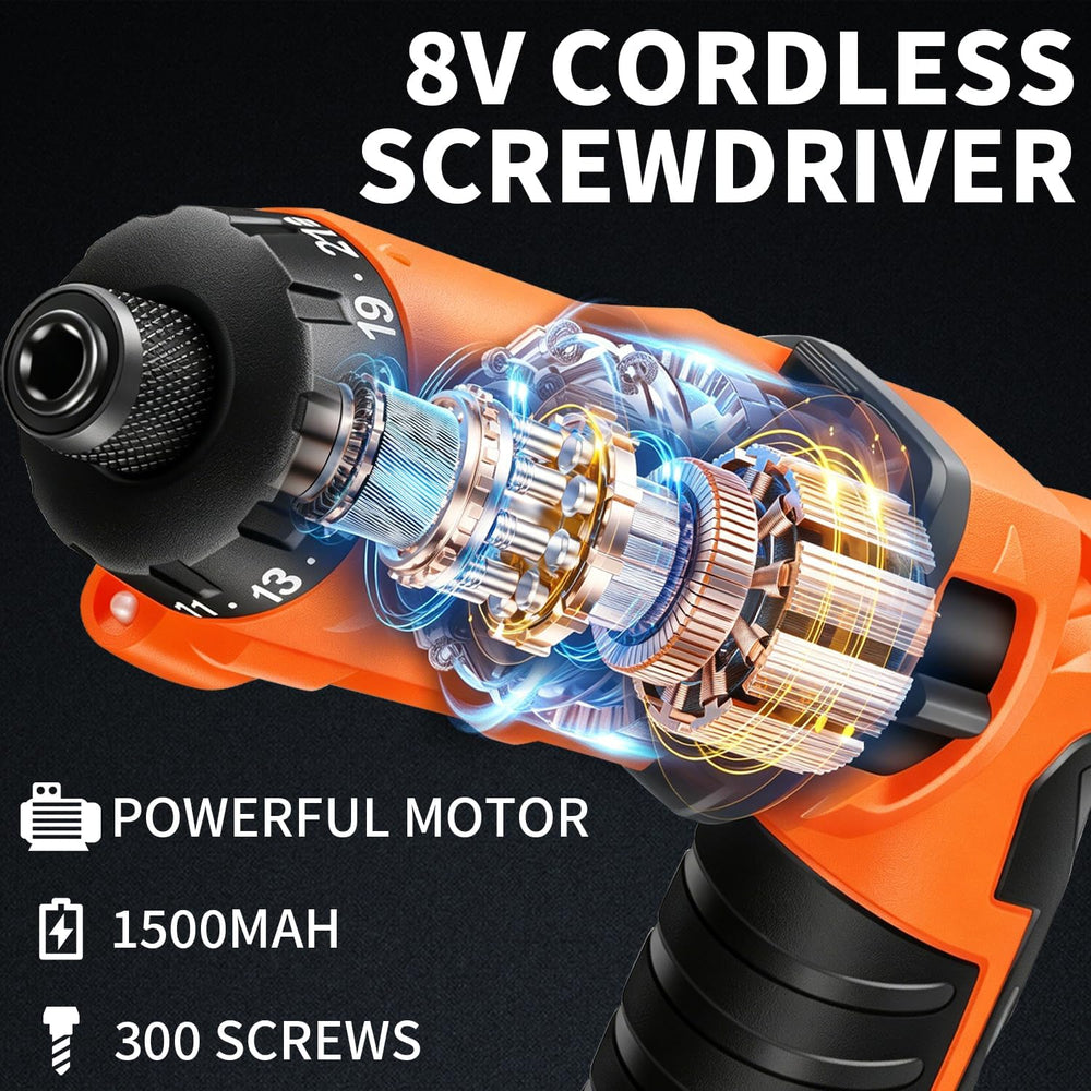 ENERTWIST 8V Cordless Screwdriver, 82 Accessory Kit, Max 10Nm 21+1 Cluth