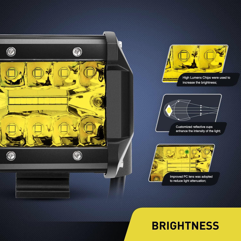 Nilight 2PC 4Inch Yellow Led Pods Triple Row 60W Flood Spot Combo Driving Fog...