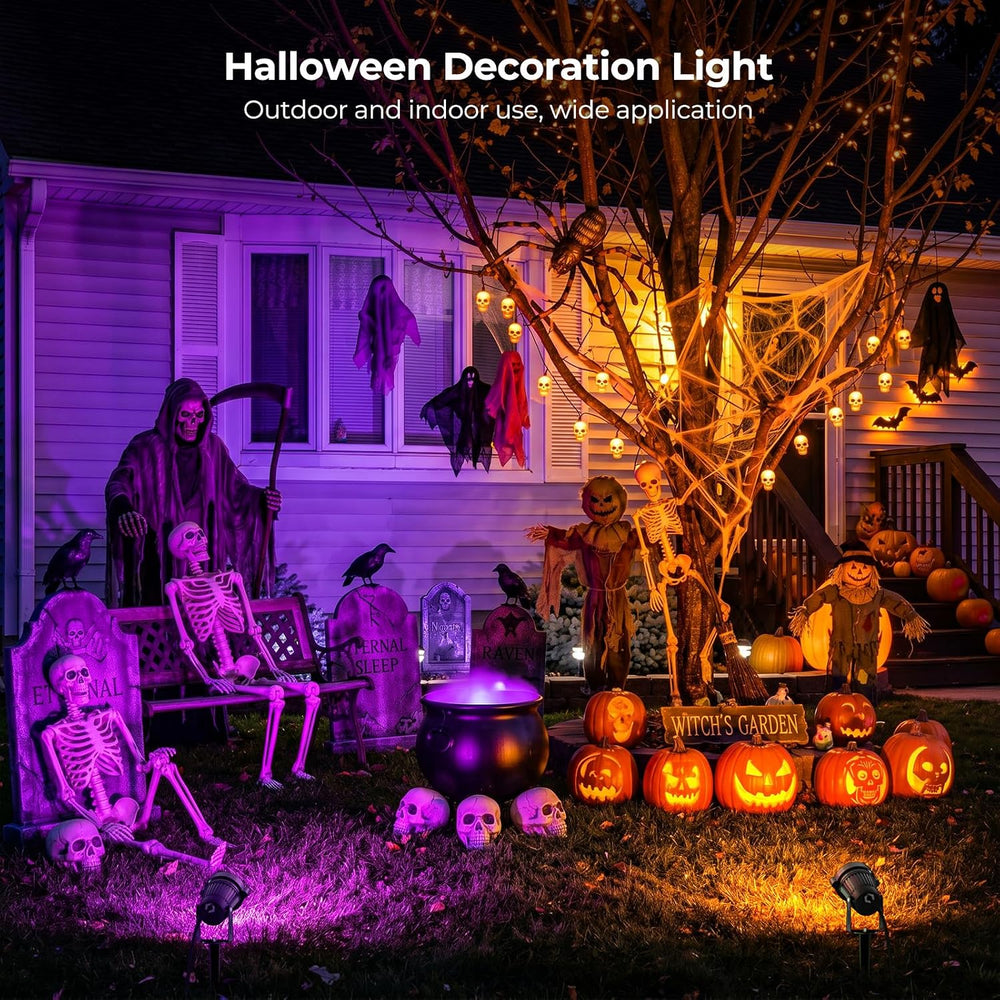 Onforu 12W Purple & Orange LED Outdoor Halloween Spotlights for Yard