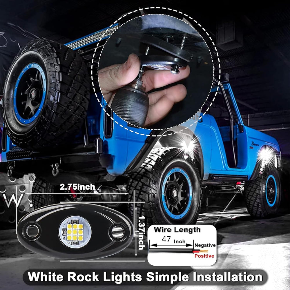 24 Pods White Led Rock Lights๏ผAutomotive General Under Body Neon Glow Led Pur...