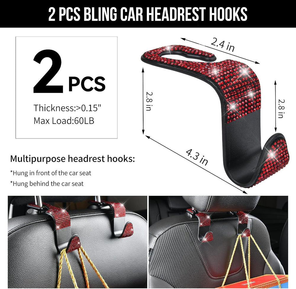 CAR PASS 23 PCS Bling Diamond Car Accessories Set for Women, Leather Car Seat...