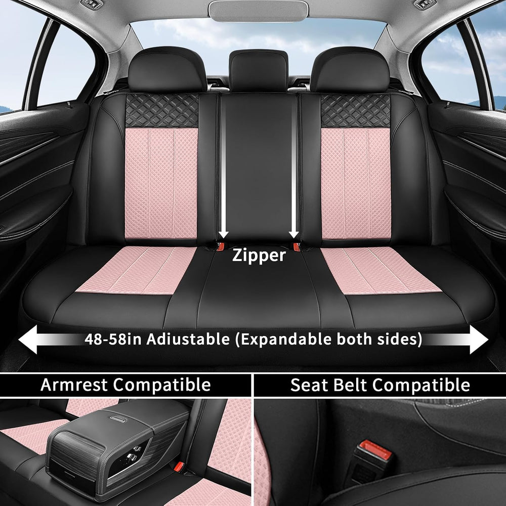 Pink Car Seat Covers Full Set Leather Mesh Front and Rear Seat Cover Automoti...