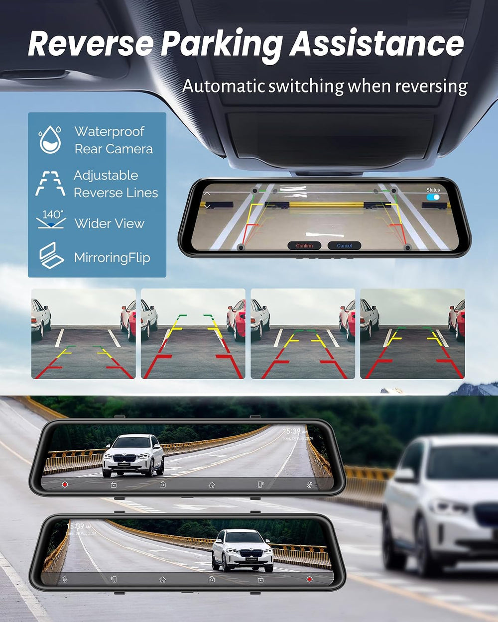 4K Rear View Mirror Camera with Carplay&Android Auto,12" Mirror Dash...