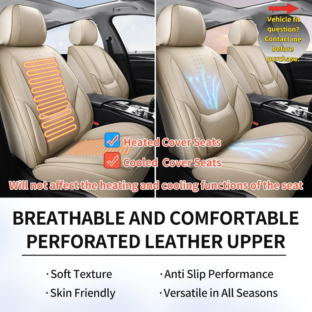 Car Seat Covers Full Set, Beige Leather Seat Covers Fit for Honda Accord 2000...