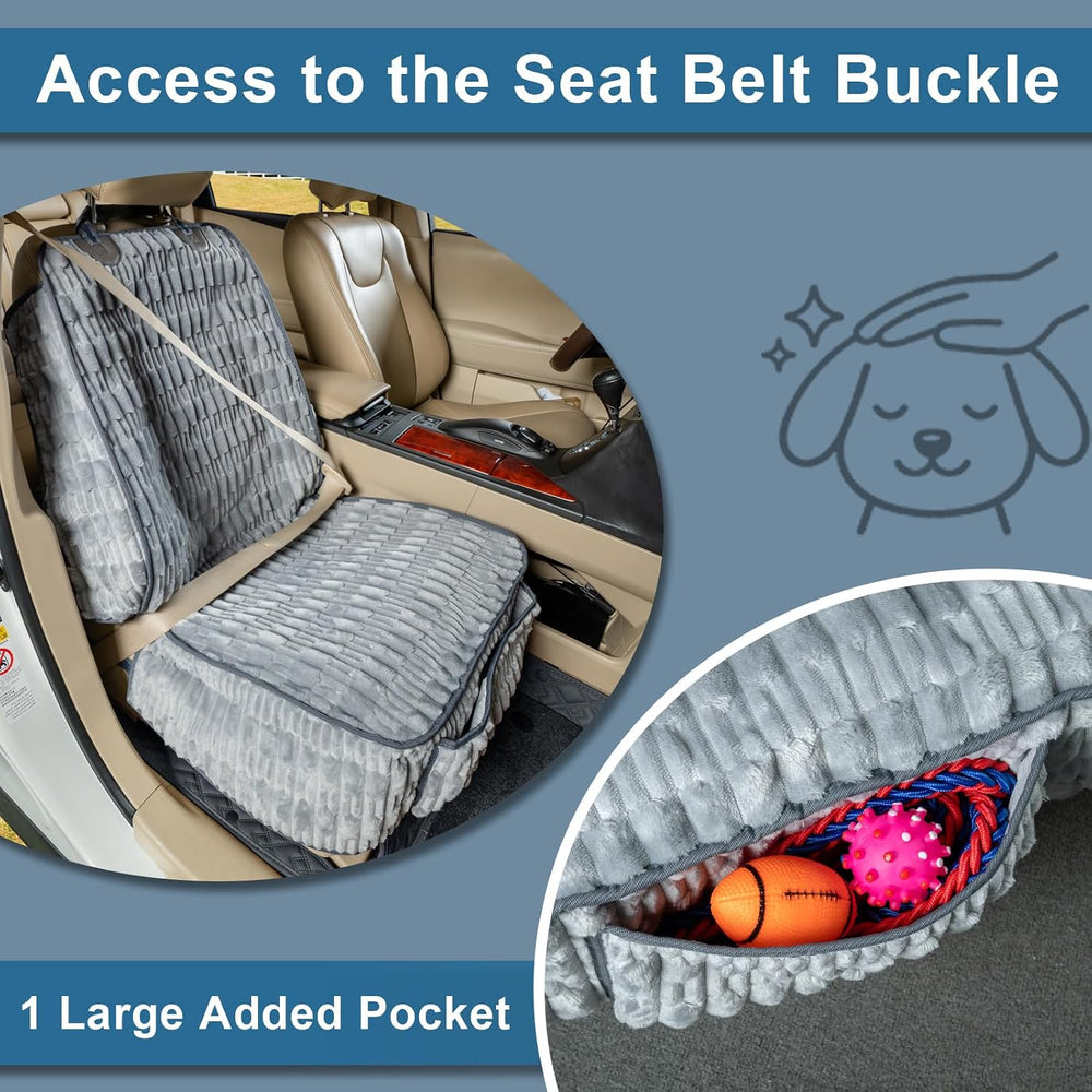 Front Seat Dog Car Seat Cover, Plush Waterproof Protector, Grey