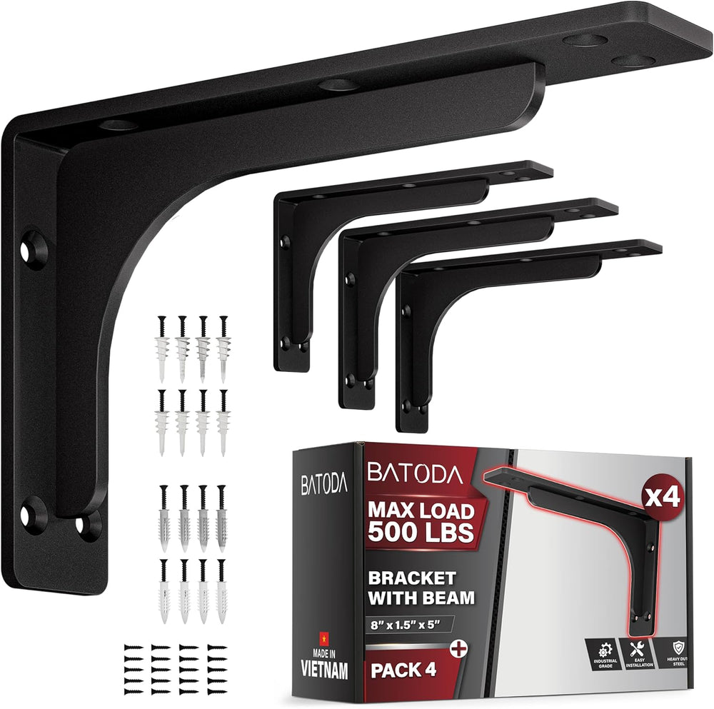 BATODA 8" x 5" Steel Bracket with Beam, Black, 300 Lbs Capacity, Pa...