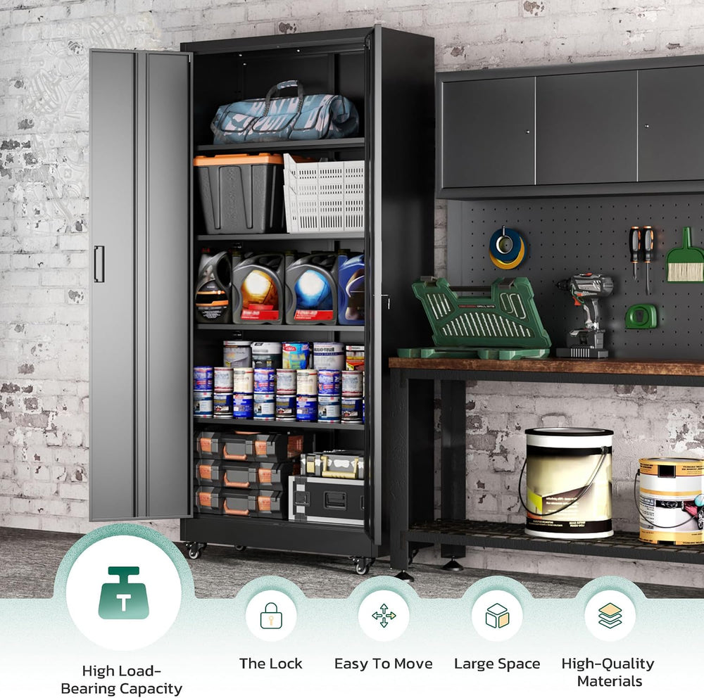 73" Storage Cabinet with Wheels,Metal Rolling Garage Cabinet with Lockin...