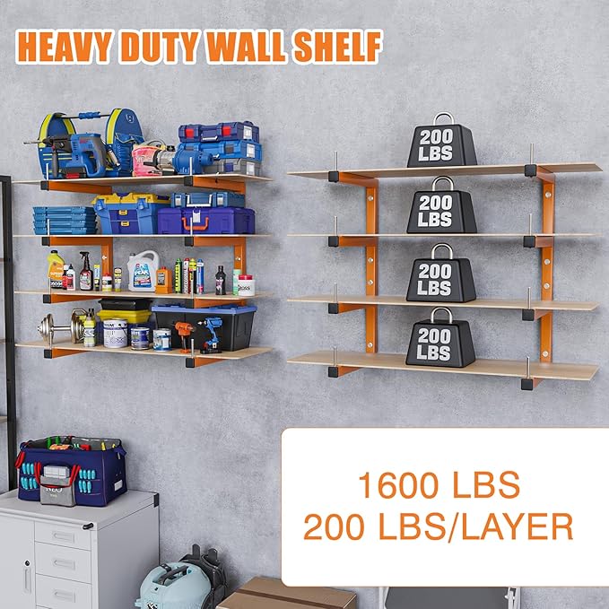 4-Pack Lumber Storage Rack, Wood Storage Racks Wall Mount, Heavy Duty Garage