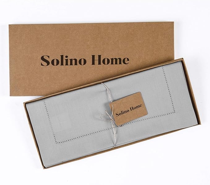 Solino Home Light Grey Table Runner 60 Inches - Cotton Linen Hemstitch Coffee...