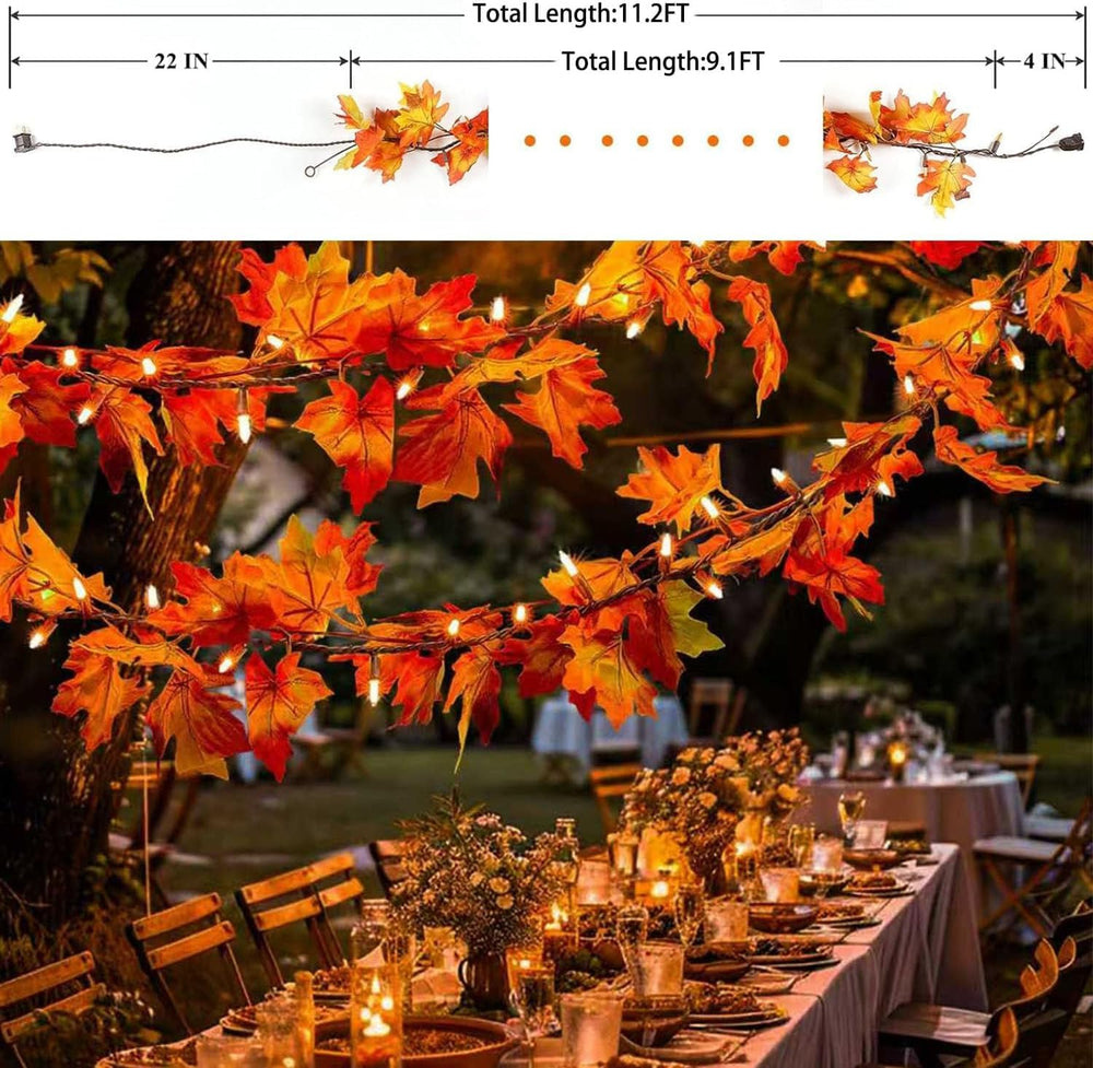 2Pack Fall Decor 9.1ft Plug in Fall Garland with Lights 50 Orange Bulb Connec...