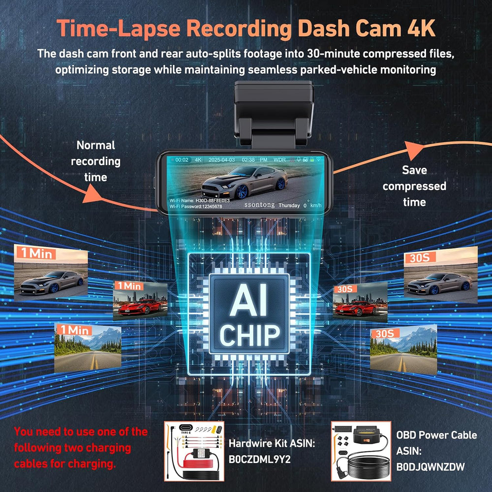 Dash Cam Front and Rear, 4K GPS 5.8G WiFi ADAS Dashcam,3.2" IPS Screen 32GB