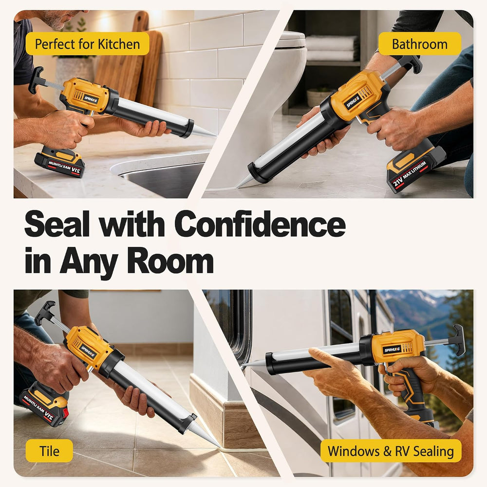 Cordless Electric Caulking Gun Automatic Battery Powered Caulk Gun with 21V 2...