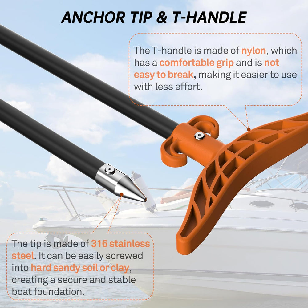 8.63'/12.3' Shallow Water Anchor Pole with T-Handle, Solid Fiberglass...