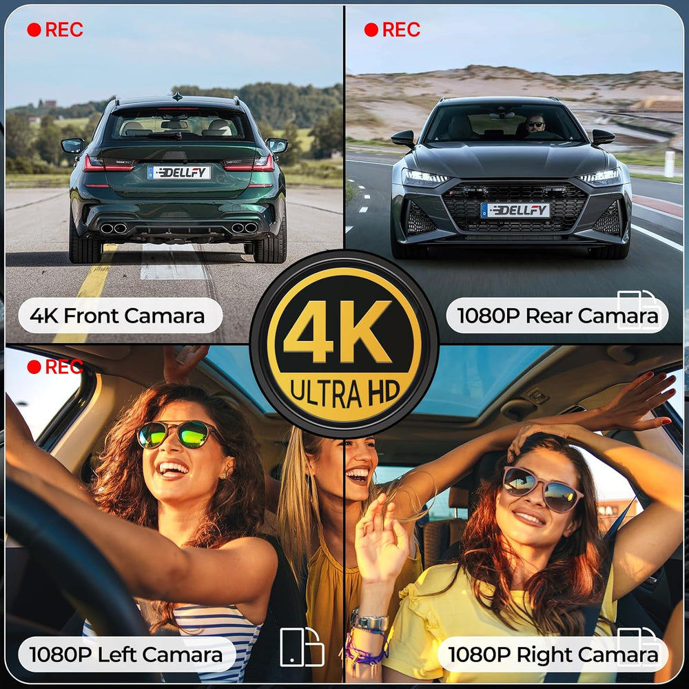 360ยฐ Dash Cam 4 Channel, 4K Front Rear and Inside Dash Camera