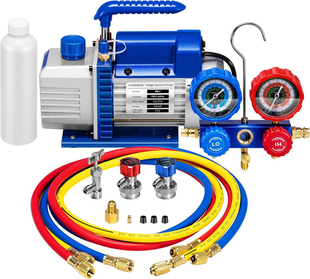 VIVOHOME 1/4 HP 3.5CFM 1 Stage AC Vacuum Pump and R134a Manifold Gauge Set