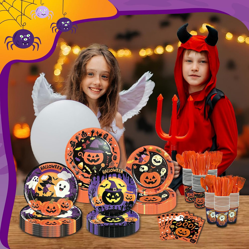 UJoyant 350 PCS Halloween Plates and Napkins Sets, Halloween Party Supplies I...