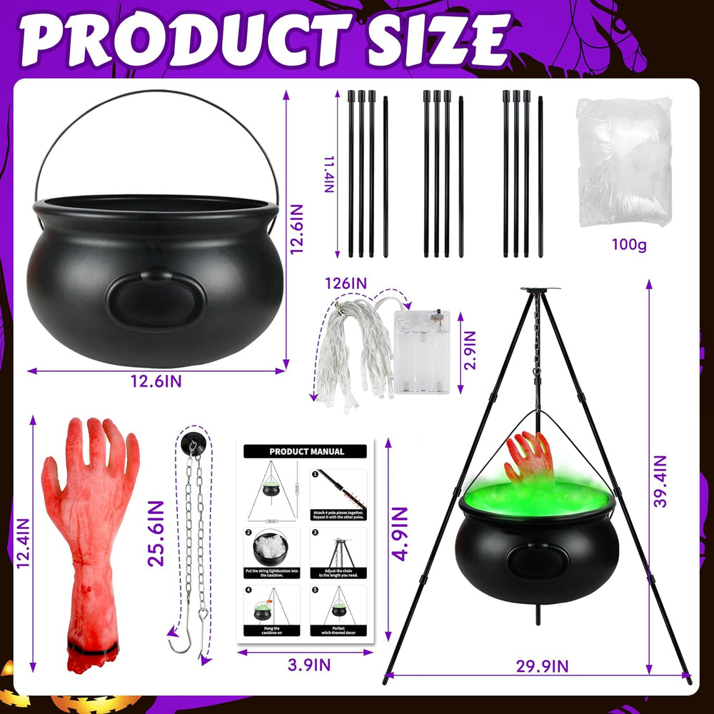 Halloween Decorations Outdoor, 12.6โ Large Witches Cauldron Kettle on Tripod ...