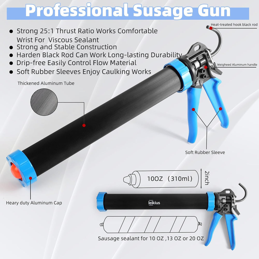 PRO Sausage Caulk Gun Kit Heavy Duty Silicone Sausage Gun Thrust Ratio 25:1 N...