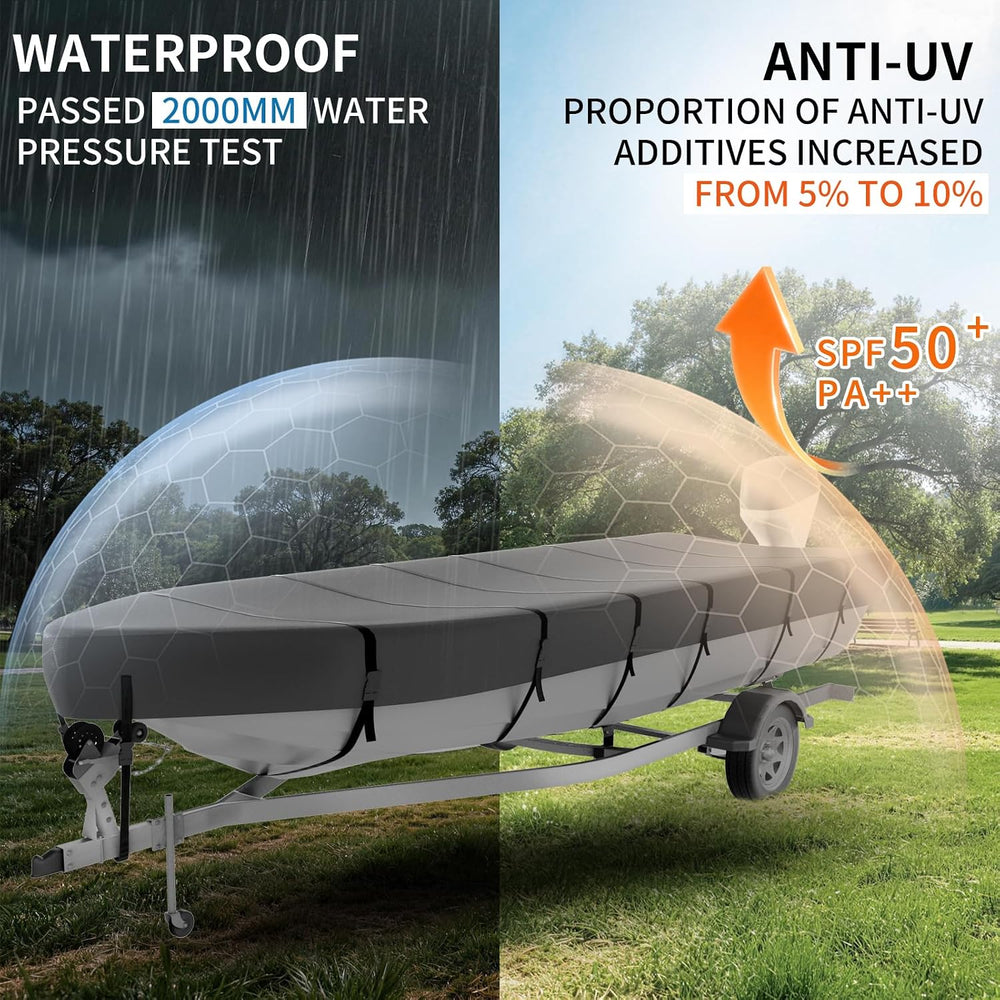 Jon Boat Cover for 10-12ft V-Bow, 1200D 5-Layer Waterproof Oxford Fabric, Hea...