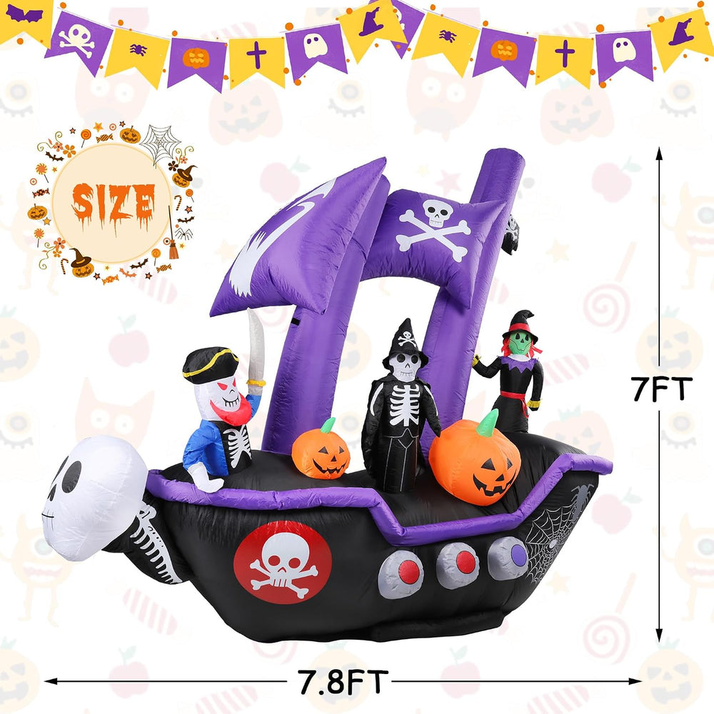 Halloween Inflatable Pirate Ship Outdoor Decor with LED Light