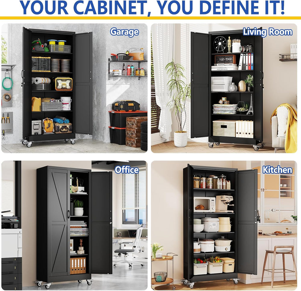 71" Metal Garage Storage Cabinets with Wheels