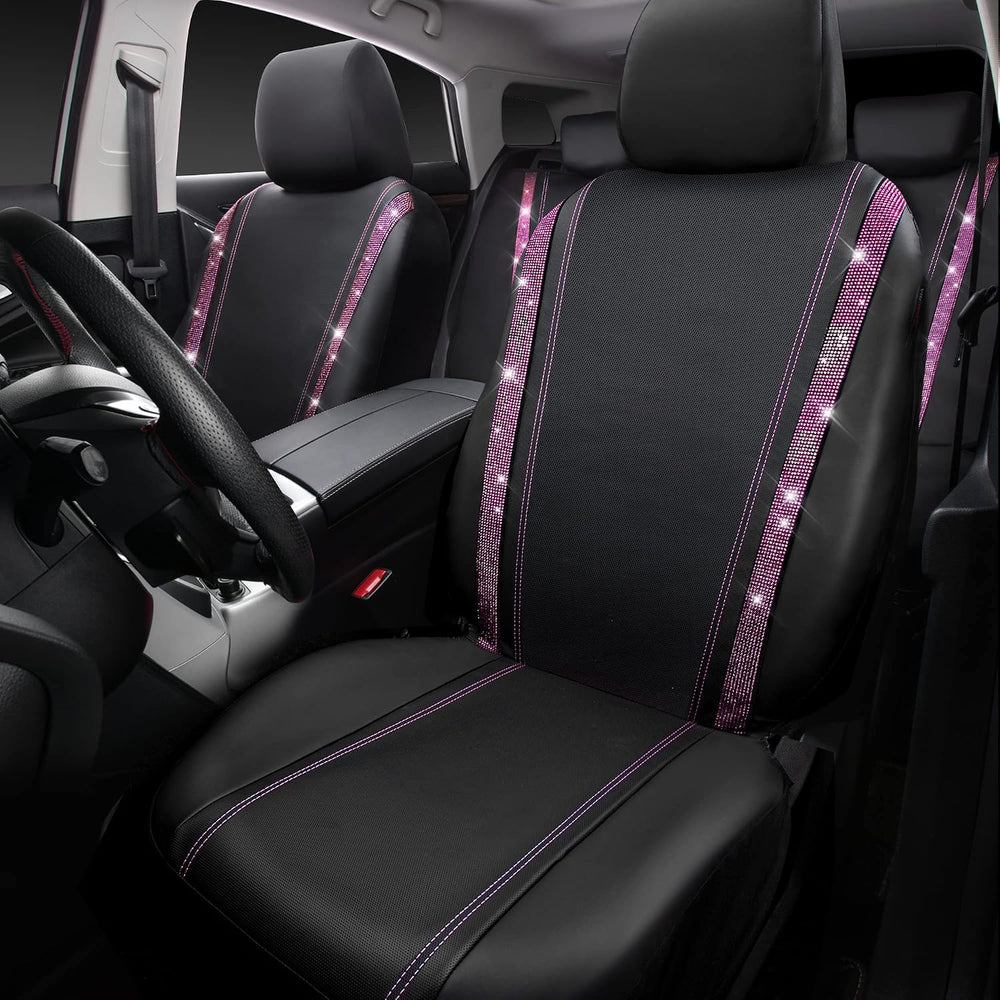 CAR PASS Bling Diamond Car Seat Covers Full Set, Shining Rhinestone Waterproo...