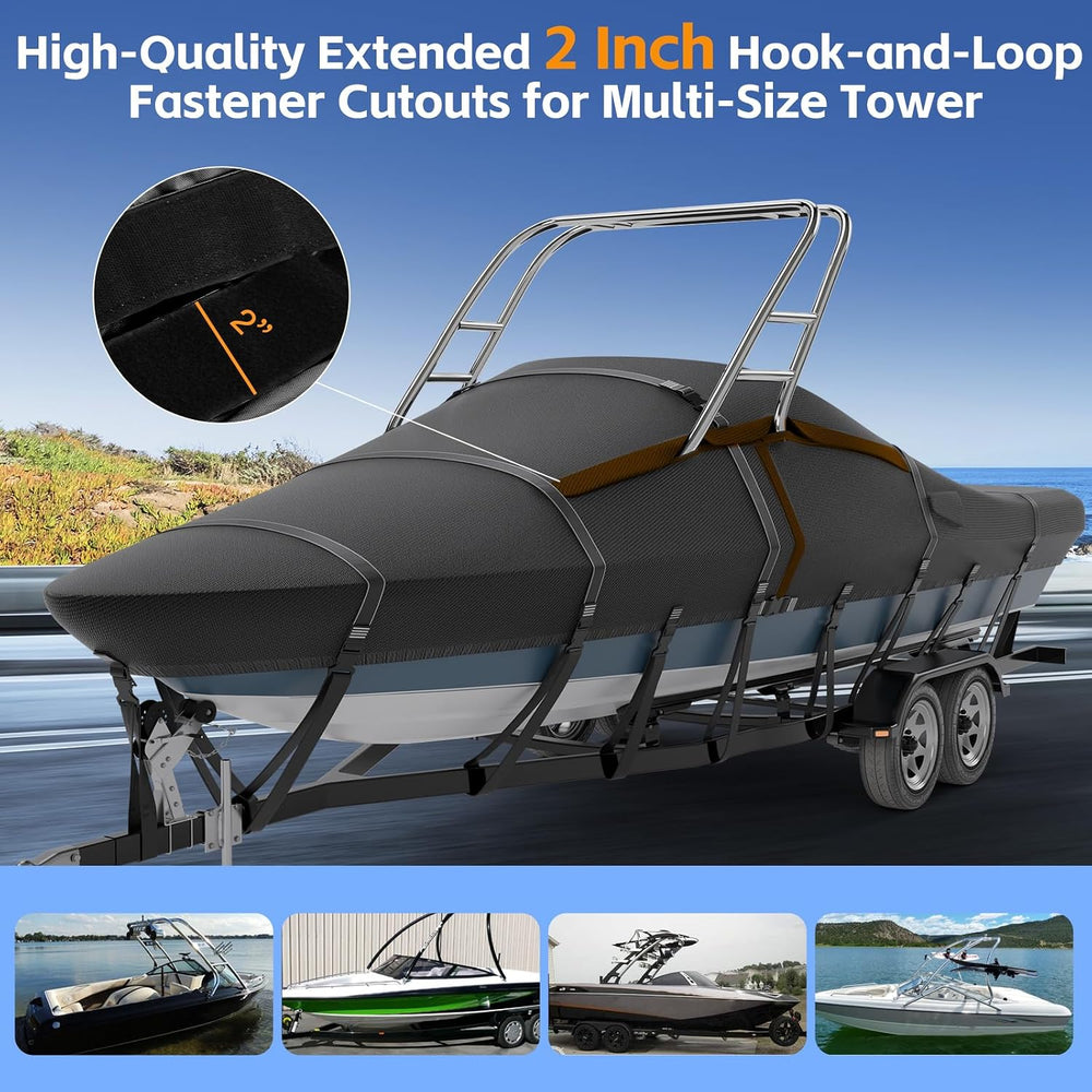 1200D Solution Dyed Ski&Wakeboard Tower Boat Cover with Stoage Bag, 17’-19‘