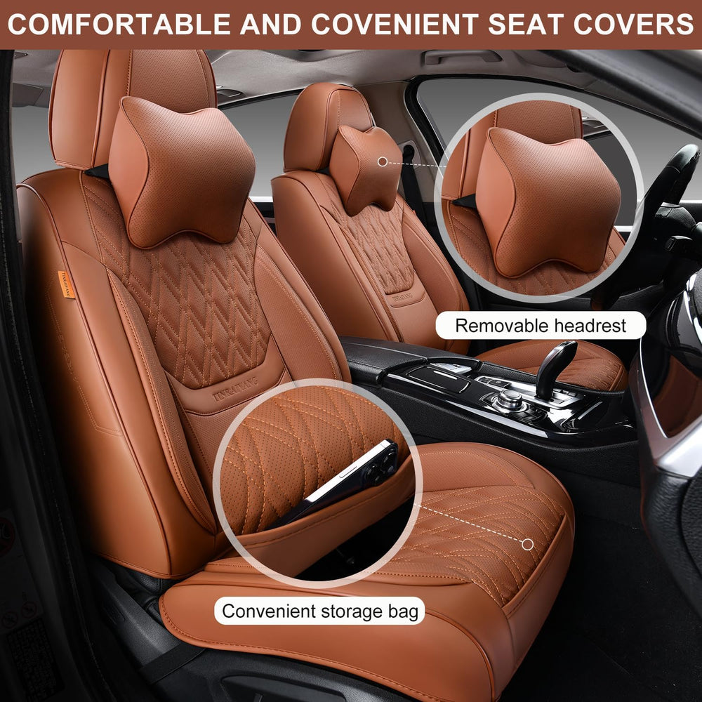 Car Seat Covers Full Set, Breathable Leather Automotive Front and Rear Seat C...