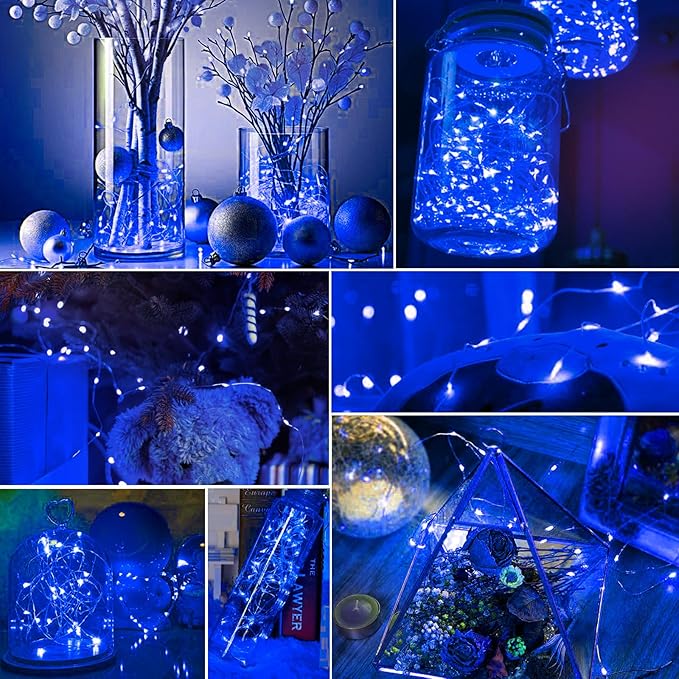 pozzolanas 100 Pack Blue Battery Operated String Lights - 7ft Waterproof Fire...