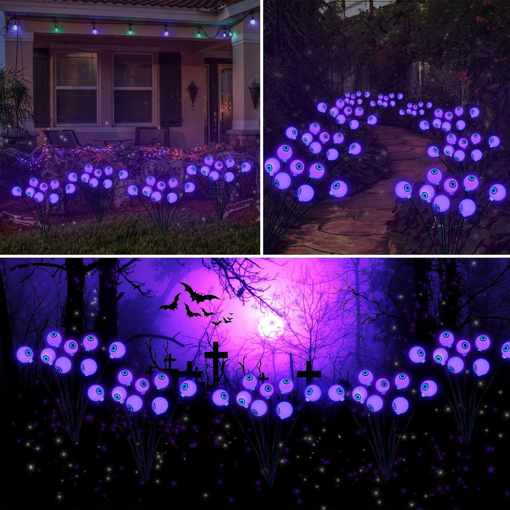 Solar Eyeball Lights for Halloween 32 Purple LED Swaying Firefly Lights Water...