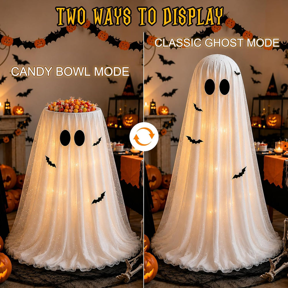 45" Lighted Halloween Candy Bowl Ghost, 2-in-1 Decor with Remote & T...