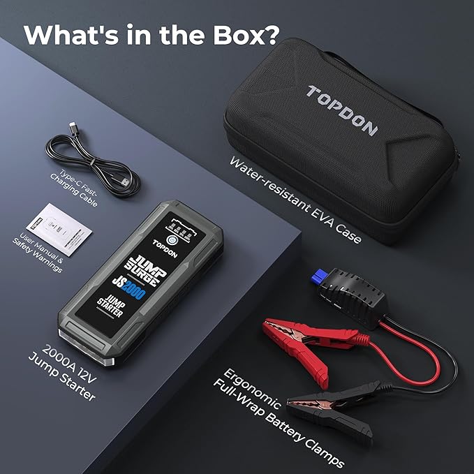 Car Battery Jump Starter, TOPDON 2000A Peak Jump Starter