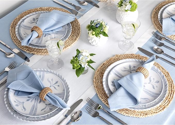 Solino Home Linen White Table Runner 72 Inches Long - 100% Pure Linen Hemstit...