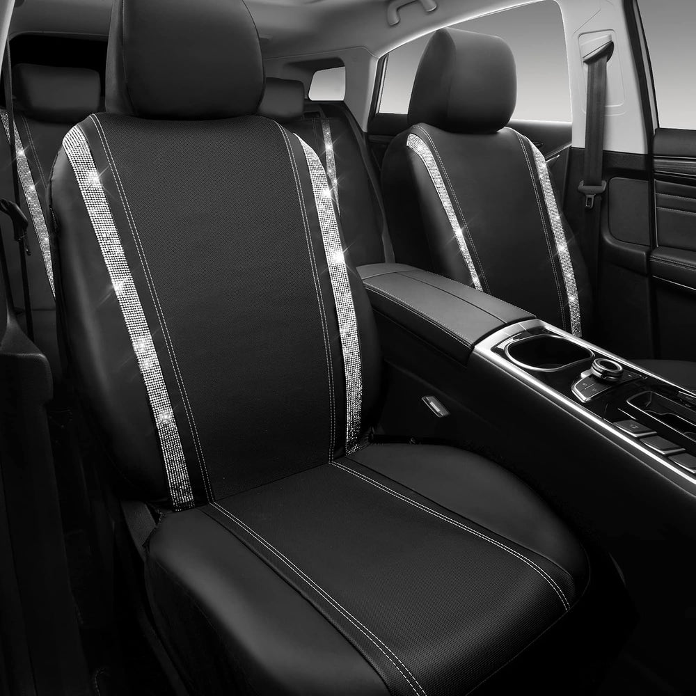 CAR PASS Bling Diamond Car Seat Covers Full Set, Shining Rhinestone Waterproo...