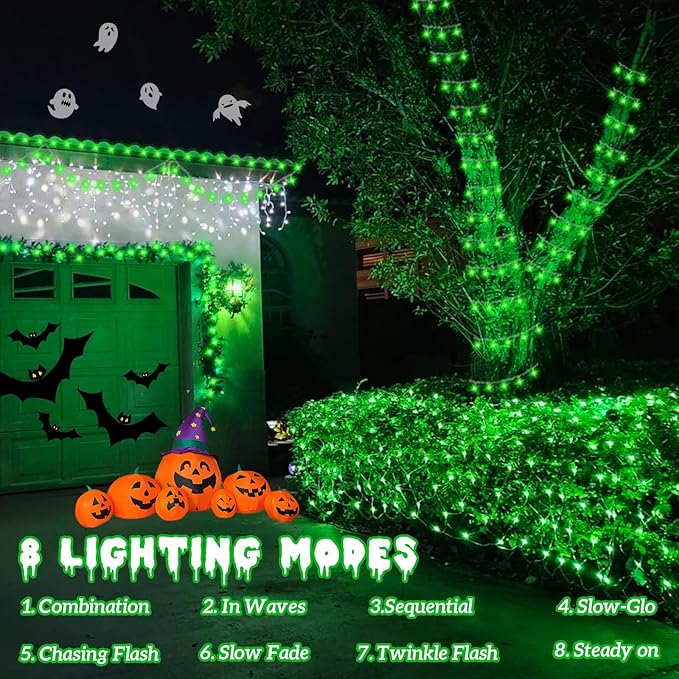 YEGUO 165ft 500 LED Halloween Lights Outdoor Waterproof, Green String Lights ...