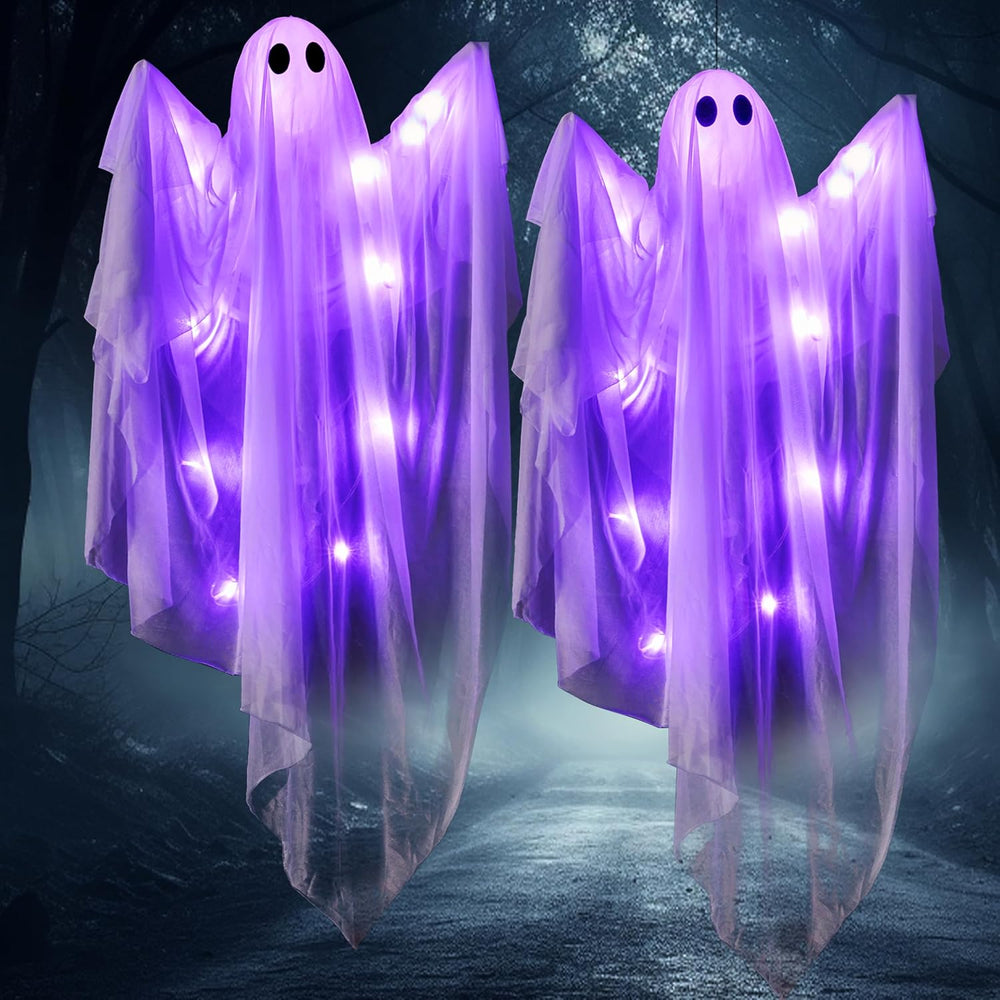 JOYIN 2 Pcs 47โ Halloween Hanging Light up Ghost Decorations Outdoor, Hallowe...