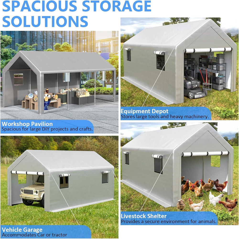 Jocoevol Carport 10x20 FT Enclosed Carport with Roll-up Windows, Portable Gar...
