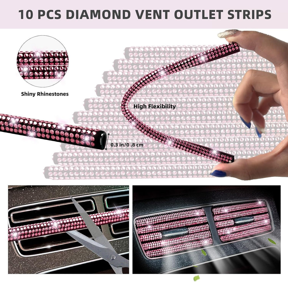 NBTEPEM 27-Piece Bling Car Accessories Set - Universal Fit Steering Wheel Cov...