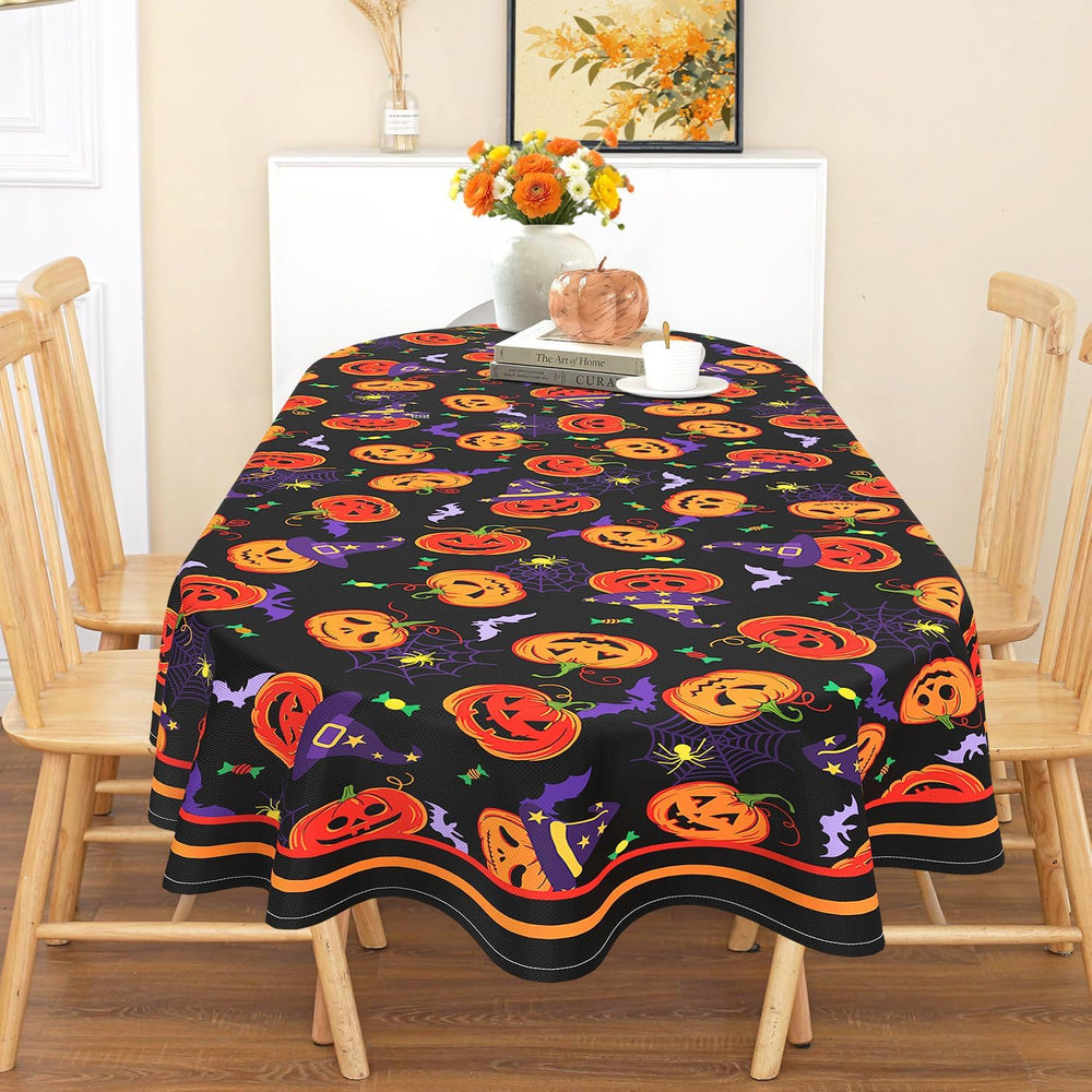 Halloween Oval Tablecloth 60x120 Inch Waterproof Bat Pumpkin Tablecloth Hallo...